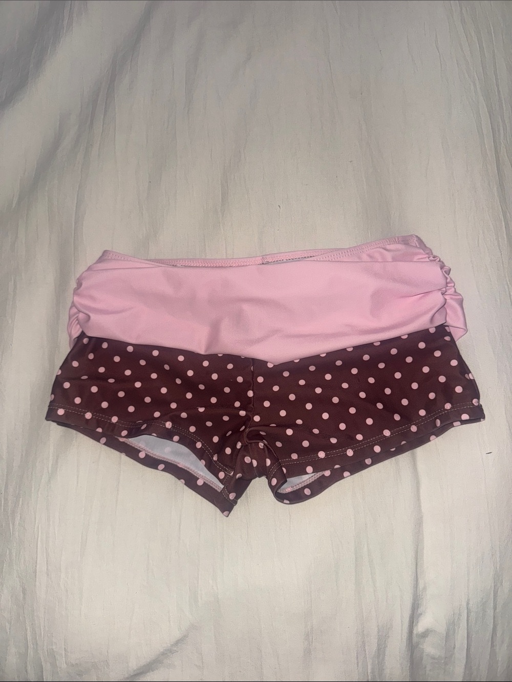 Women’s Pink Two-Tone Foldover Waist Polka Dot Bike Shorts